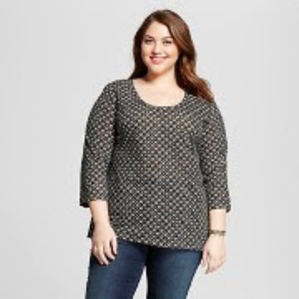 Black & Cream Print 2/4 Sleeve Tee Ava & Viv